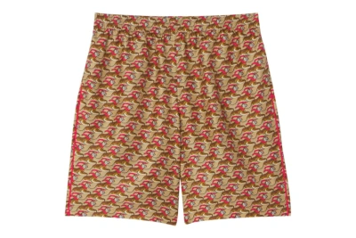 Pre-owned Burberry Tiger Print Silk Shorts Beige Red
