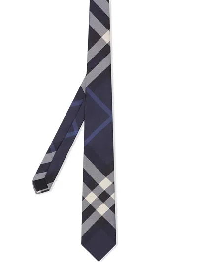 Burberry Blue Check Pattern Tie In Multi