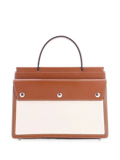 Pre-owned Burberry Title Pocket Bag Horseferry Print Canvas With Leather Small Shoulder Bag In Brown
