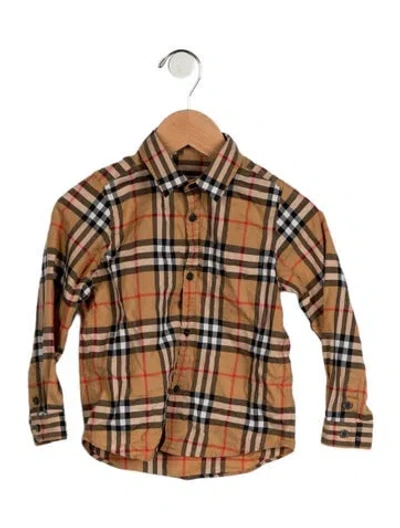Pre-owned Burberry Babies' Toddler Boys' Check Pattern Button-up Shirt In Neutrals