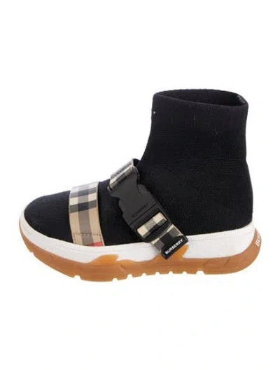 Pre-owned Burberry Babies' Toddler Boys' Exploded Check Knit Boots In Black