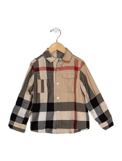 Pre-owned Burberry Babies' Toddler Boys Pattern Printed Button Closure Shirt In Brown