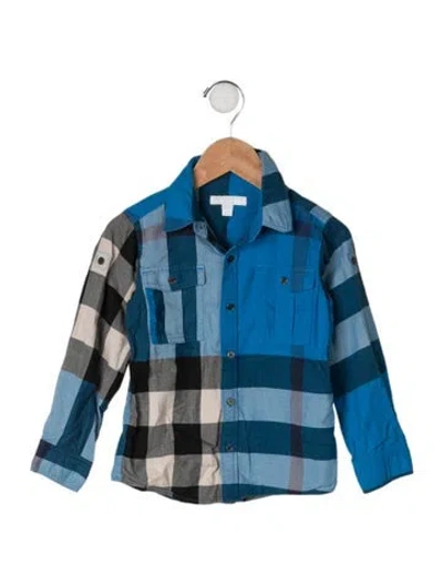 Pre-owned Burberry Babies' Toddler Boys' Plaid Pattern Button Down Shirt In Blue