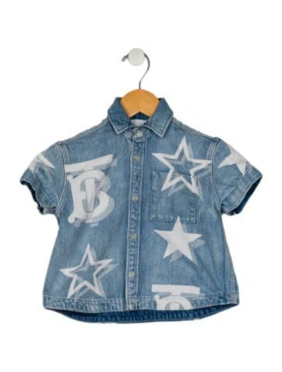 Pre-owned Burberry Babies' Toddler Boys' Printed Jean Button Up Shirt In Blue
