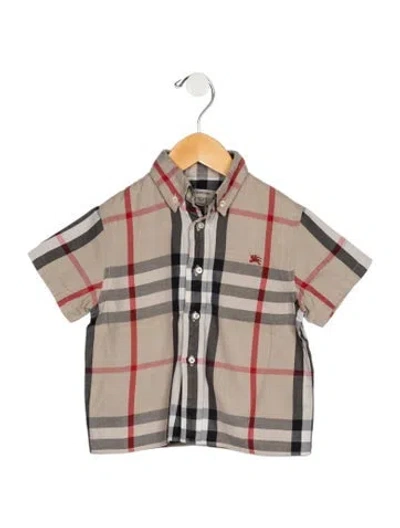 Pre-owned Burberry Babies' Toddler Boys' Short Sleeve Button-up Shirt In Neutrals