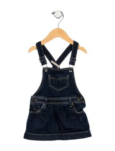 Pre-owned Burberry Babies' Toddler Girls Branded Denim Overalls In Blue