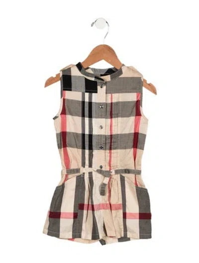Pre-owned Burberry Babies' Toddler Girls' Check Pattern Romper In Neutrals