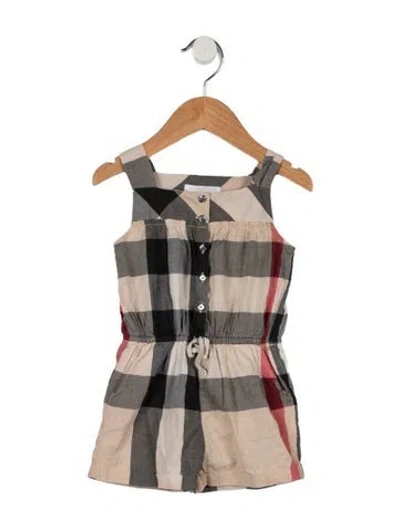 Pre-owned Burberry Babies' Toddler Girls' Check Pattern Rompers In Neutrals