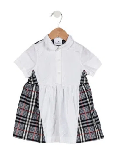 Pre-owned Burberry Babies' Toddler Girls' Checkered Print Short Sleeve Dress In White