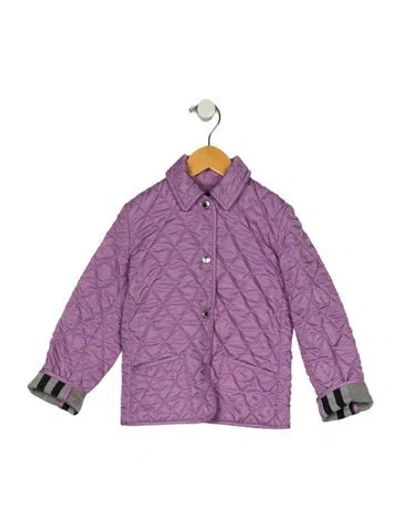Pre-owned Burberry Babies' Toddler Girls' Diamond Quilt Utility Jacket In Purple