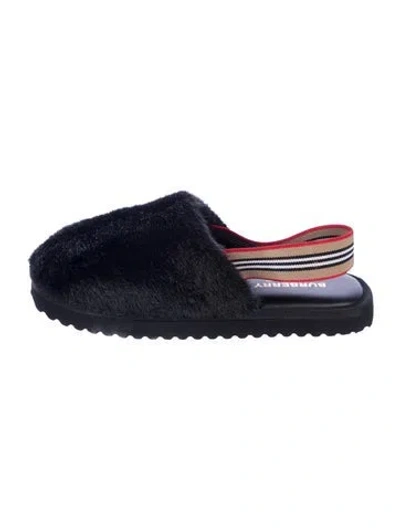 Pre-owned Burberry Babies' Toddler Girls Faux Fur Sandals In Black