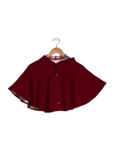Pre-owned Burberry Babies' Toddler Girls' Hooded Poncho In Red