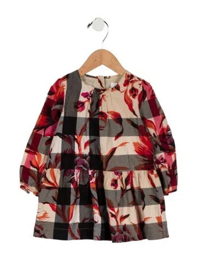 Pre-owned Burberry Babies' Toddler Girls' House Check And Floral Print Dress In Neutral