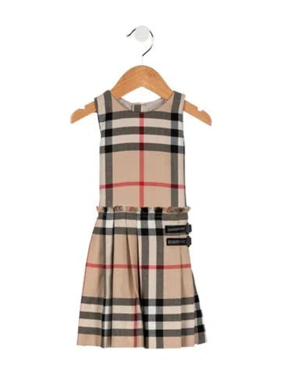 Pre-owned Burberry Babies' Toddler Girls' House Check Pleated Dress In Neutral