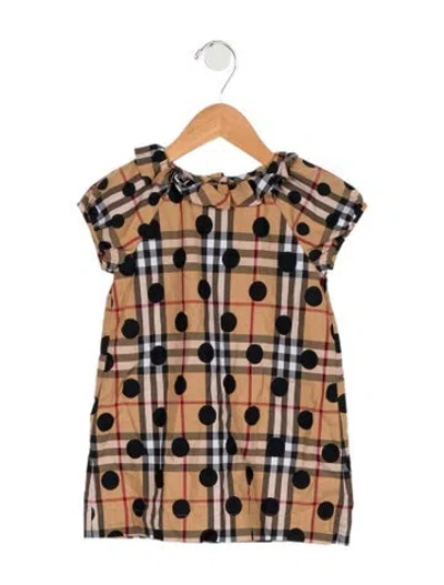 Pre-owned Burberry Babies' Toddler Girls' House Check Polka Dot Dress In Neutral