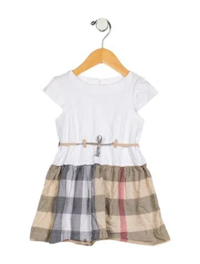 Pre-owned Burberry Babies' Toddler Girls' House Check Short Sleeve Dress In White