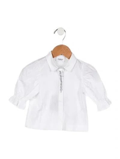 Pre-owned Burberry Babies' Toddler Girls' Pleated Logo Blouse In White