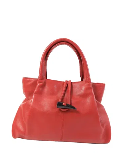 Pre-owned Burberry Toggle-fastening Leather Tote Bag In Red