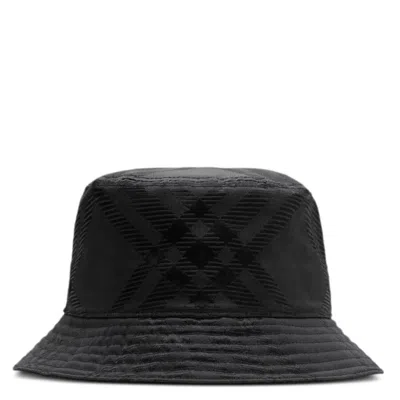 Burberry Tonal Bias Check Bucket Hat In Black