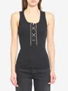 Burberry Ribbed Adjustable Drawstring Tank Top With Equestrian Knight Design In Black