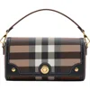Burberry Womens Dark Birch Brown Note Check-print Woven Cross-body Bag In Brown