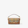 Burberry Canvas And Leather Note Handbag With Check Pattern In Brown