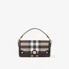 Burberry Womens Dark Birch Brown Note Check-print Woven Cross-body Bag In Brown