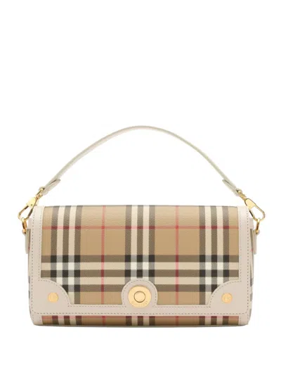 Burberry Note Small Shoulder Bag In Coated Cotton Beige In Neutral