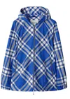 Burberry Check-pattern Hooded Zip-up Polyamide Jacket In Blue