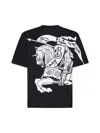 Burberry Black T-shirt With Contrasting Equestrian Knight Print In Cotton Man In Black