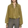 Burberry Torch Silk Blend Velvet Blouse In Green