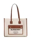 Burberry Frey Rectangular Cotton Shoulder Bag With Leather Trim In White