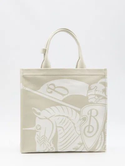 Burberry Small Equestrian Knight Design Tote Bag In Beige