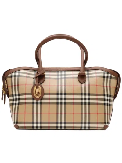 Burberry Borsa Tote Check Piccola Con Cerniera In Neutro