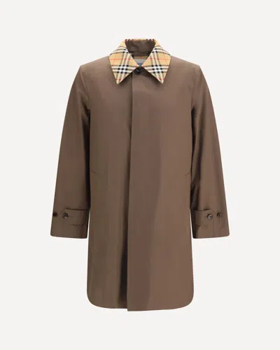 Burberry Tottenham Cotton Gabardine Coat With Check Collar In Brown