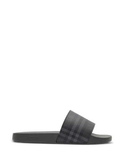 Burberry Touring Sandals With Embossed Lettering In Gray