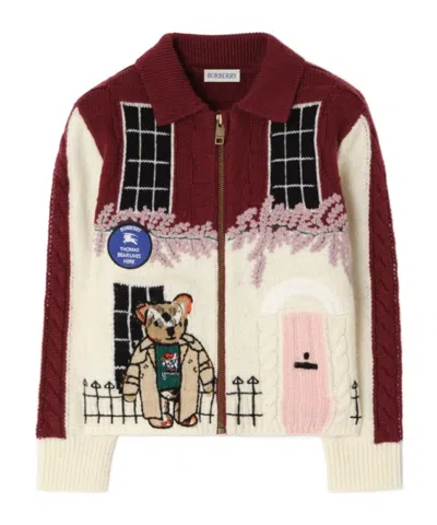 Burberry Kids' Townhouse Bear Wool Cashmere Cardigan In Brown