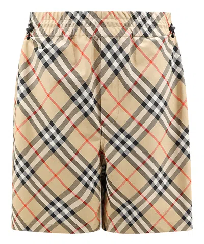 Burberry Traditional Check Track Shorts In Beige