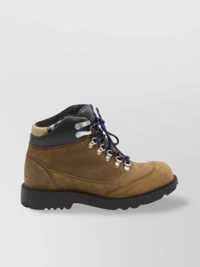 Burberry Trekking Boots With Sand-colored Check Insert In Brown