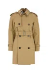 Burberry Double Breasted Canvas Long Trench Coat In Beige O Tan