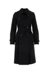 Burberry Black Gabardine Heritage Kensington Trench Coat In Black