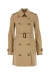 Burberry Waterloo Beige Double-breasted Trench Coat With Classic Collar And Belt Closure In Cotton Woman In Brown