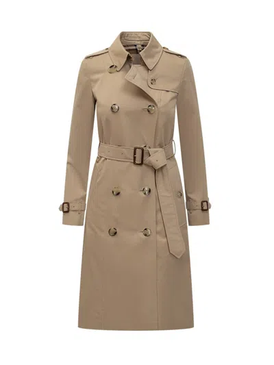 Burberry Women Honey Beige Heritage Kensington Medium Trench Coat In Multi