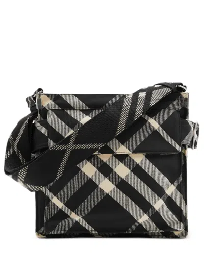 Burberry Trench Checked Crossbody Bag In Black/calico