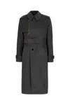 Burberry Long Ash Coloured Cotton And Nylon Trench Coat In Cinder