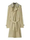 Burberry Leather Trench Coat With Check Collar In Beis