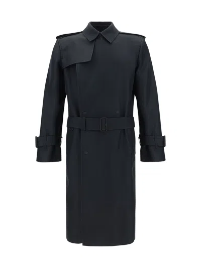Burberry Double-breasted Silk Blend Trench Coat In Black