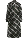 Burberry Green Oversized Double-breasted Trench Coat With Check Motif In Twill Woman In Black