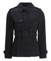 Burberry Short Jacket In Black Cotton. Straight Cut. Button Closure. Adjustable Waistband. In Black