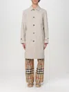 Burberry Long Cotton Double-breasted Coat With Notched Lapel In Beige